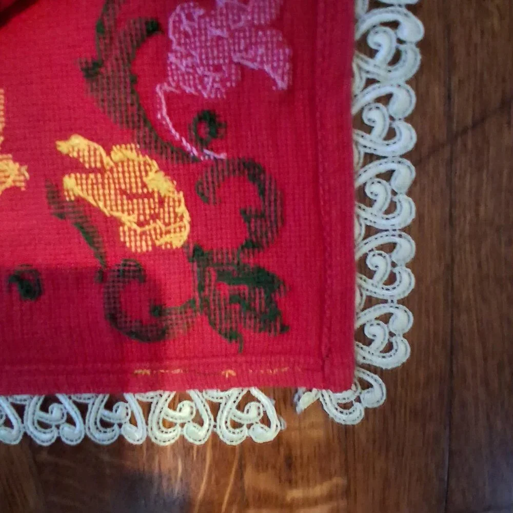 Unbranded vintage embroidered red tablecloth 59x52